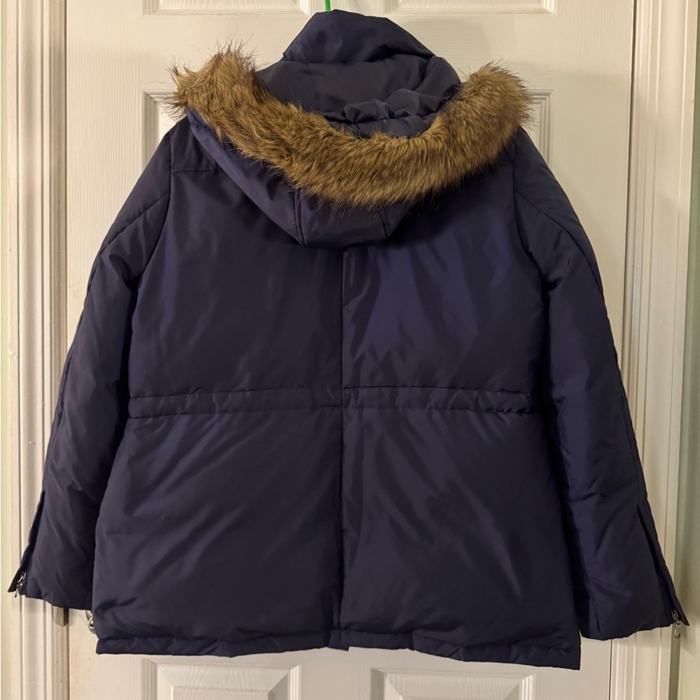 DKNY Blue Puffer Jacket with Faux Fur Hood - Picture 3 of 4